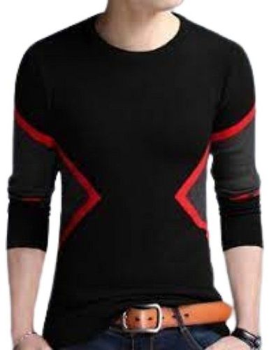 Mens Printed Round Neck Long Sleeve Black Cotton T Shirt Gender: Male