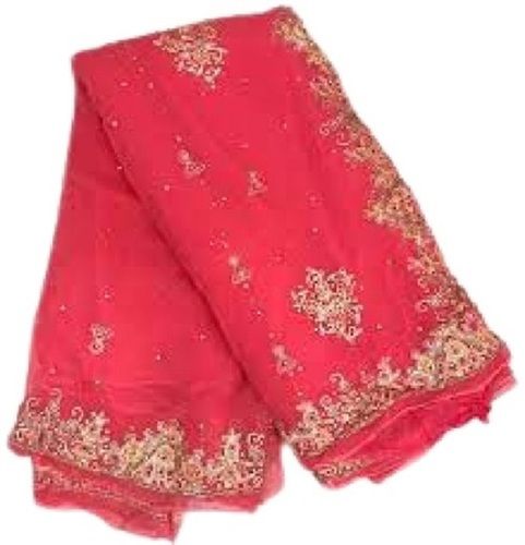 Red Festive Stone Work Saree In Chiffon 4702SR08