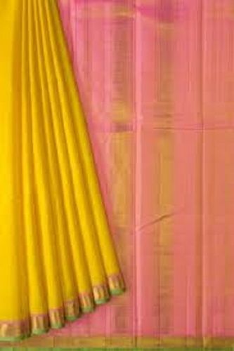 Light Yellow With Pink Festival Wear Lightweight Plain Rich Art Silk Saree For Ladies