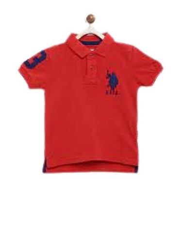 Red Kids Casual Wear Half Sleeve Polo Neck Classic Style Cotton T-shirt
