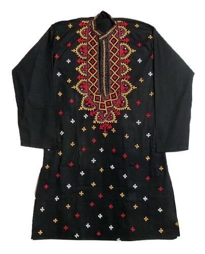 Cotton Ladies Breathable Daily Wear 3/4Th Sleeve Printed Ethnic Black Kurti