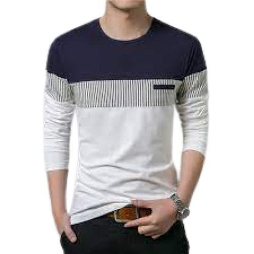 Black With White Men'S Full Sleeve Round Neck Printed Comfortable Breathable Cotton T-Shirt