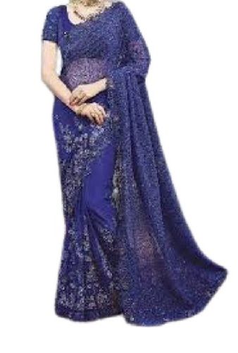 Navy Blue Party Festive Wear Lightweight Silk Material Fancy Saree For Women