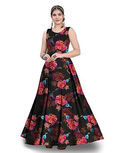 Party Wear Ladies Stitched Multicolor Sleeveless Evening Chiffon Gown