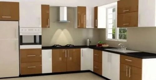 Steel And Wooden Swing Door L Shape Modular Kitchen