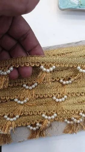 2-8 Inch Silk Polyester Golden Jhalar Lace For Saree Application: Industrial