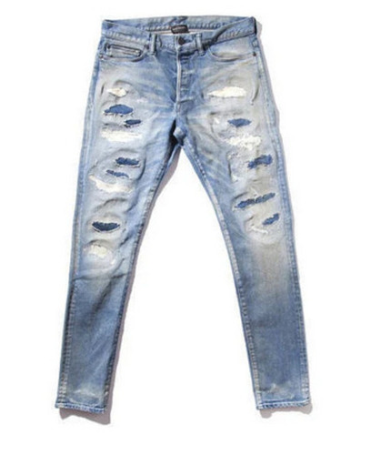 Light Blue 35 Inches Comfortable And Regular Fit Denim Ripped Jeans With Double Pocket