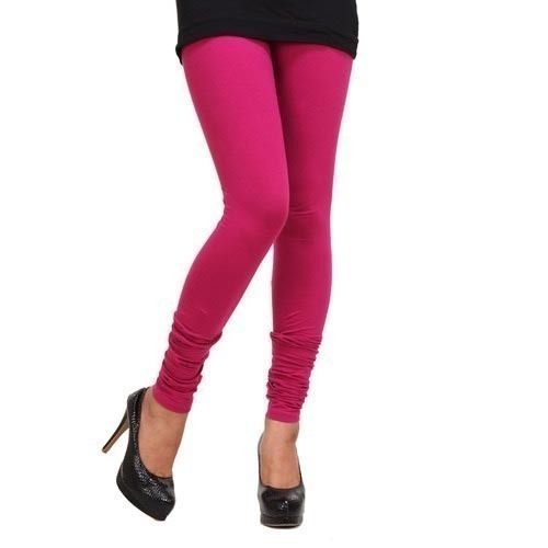 Pink 40 Inches Slim Fit And Comfortable Plain Casual Wear Cotton Leggings For Ladies