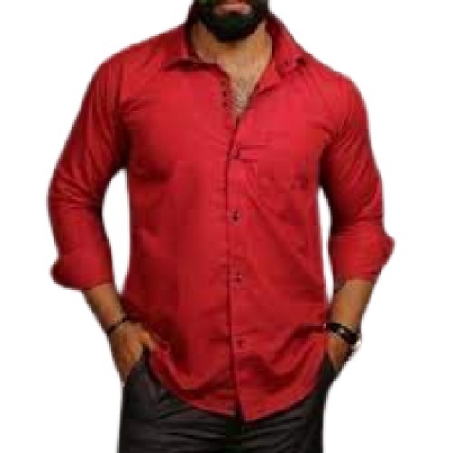 Cotton Casual Shirt - Full Sleeve, Available In Sizes S-XL | Breathable, Plain Red Design For Stylish Summer Comfort