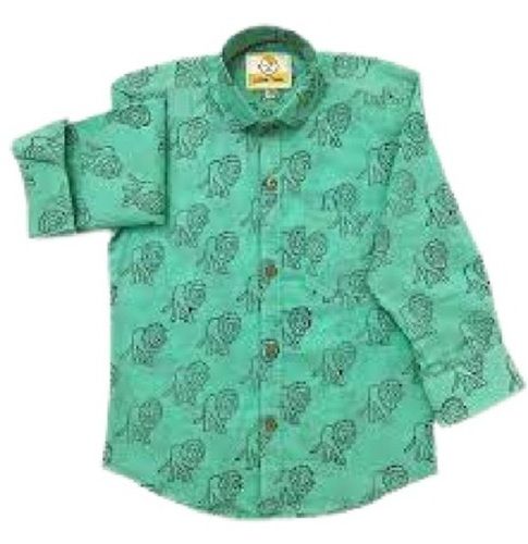 Kids Breathable Classic Casual Wear Full Sleeve Printed Cotton Shirts