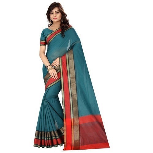 Lightweight And Breathable Party Wear Plain Cotton Silk Saree For Ladies