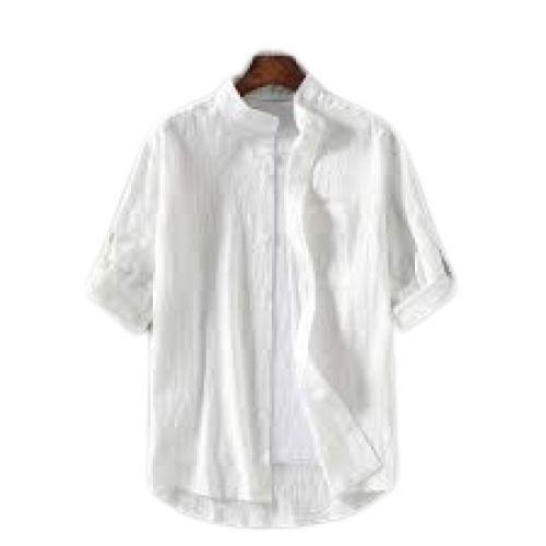 White Men'S Plain Pattern Short Sleeve Style Formal Wear Pure Cotton Shirts