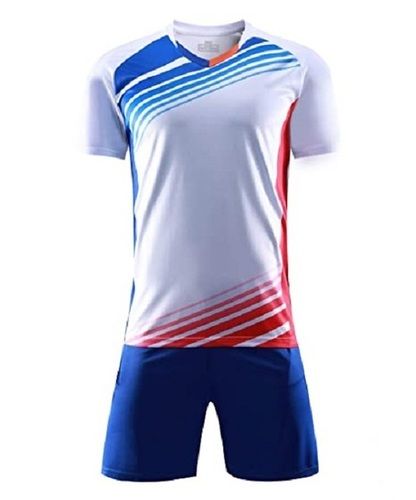 Mens Polyester Short Sleeve Printed White With Blue Sports Uniform