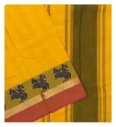 Yellow With Light Green Printed Traditional Wear Fancy Trendy Cotton Silk Saree For Women