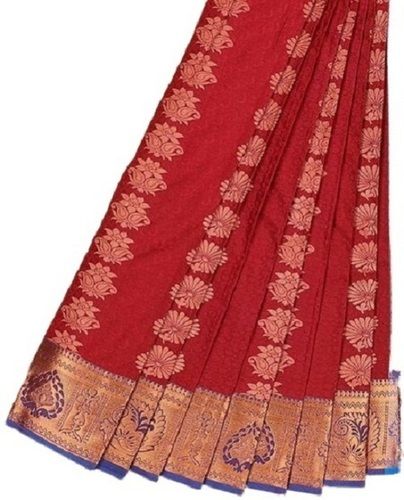 Red With Golden Women Special Printed Pattern Party Wear Comfortable Art Silk Fabric Saree