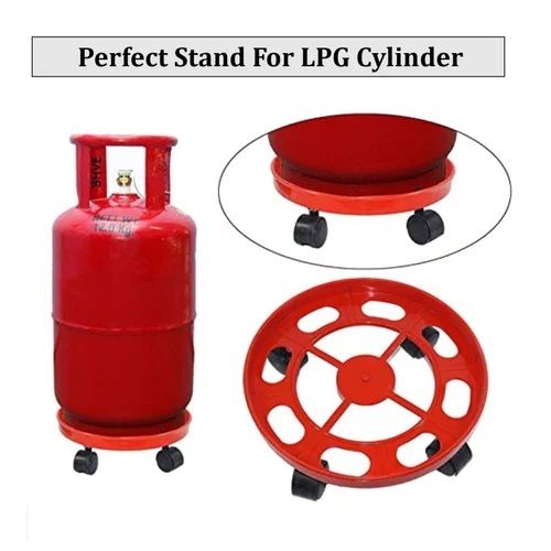 35 Cm Diameter Red Color Coated Portable LPG Cylinder Trolley