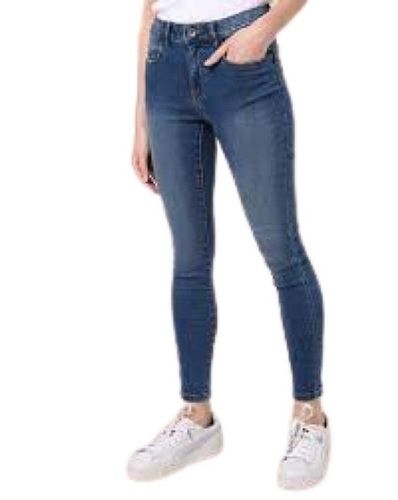 No Fade Casual Wear Plain Slim Fit Straight Style Blue Denim Jeans For Ladies