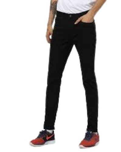 Plain Dyed Black Washable Casual Regular Fit Cotton Jeans For Men's