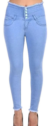 Light Blue Lightweight Casual Wear Plain Denim Skinny Jeans For Ladies