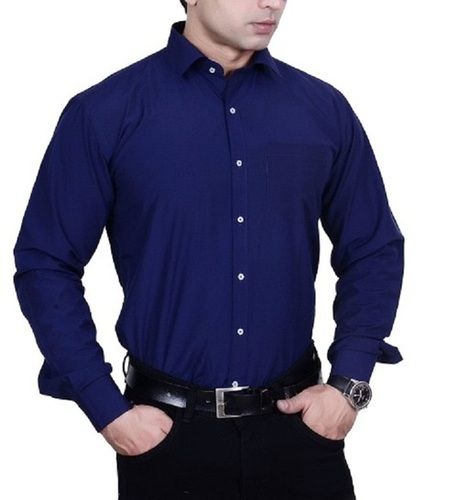 Blue Men'S Plain Pattern Long Sleeve Casual Wear Breathable Polyester Shirts