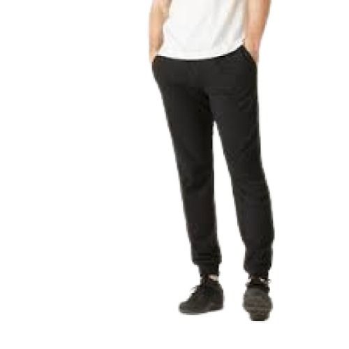 Mens Plain Black Regular Fit Cotton Track Pant