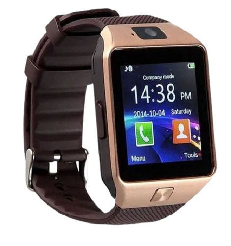 Golden Multi Color Rectangular Digital Display Leather Band Smart Watch 