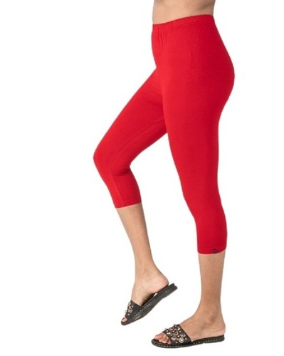 Women Plain Red Casual Wear Slim Fit Cotton Capri Legging - Cotton Material, Sizes S, M, L, XL | Washable, Ideal for Summer Comfort