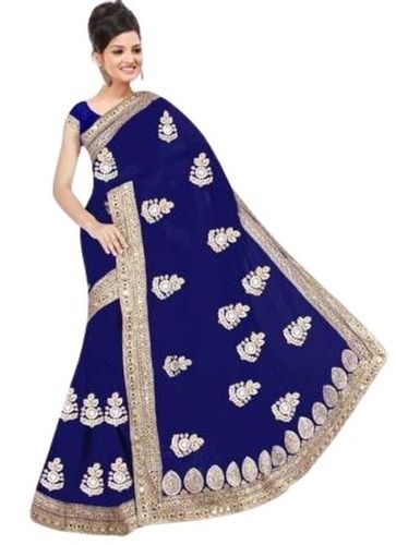 Blue Bollywood Style Floral Print Stone Work Georgette Saree For Party Wear 