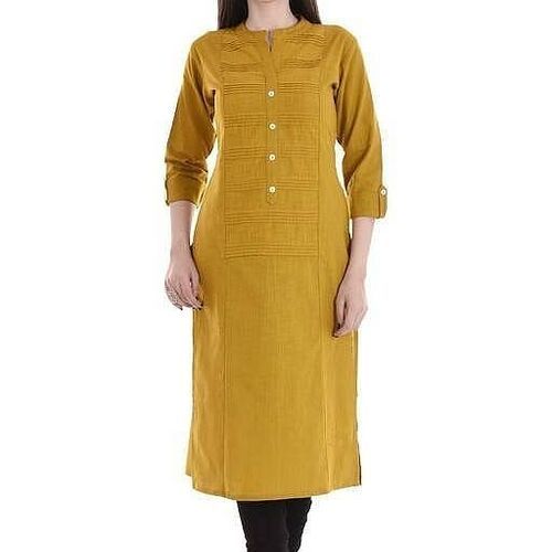 Washable Ladies Breathable 3/4Th Sleeve Plain Casual Wear Yellow Fancy Kurti