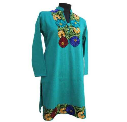 Ladies Full Sleeves Cotton Embroidered Kurti For Casual Wear