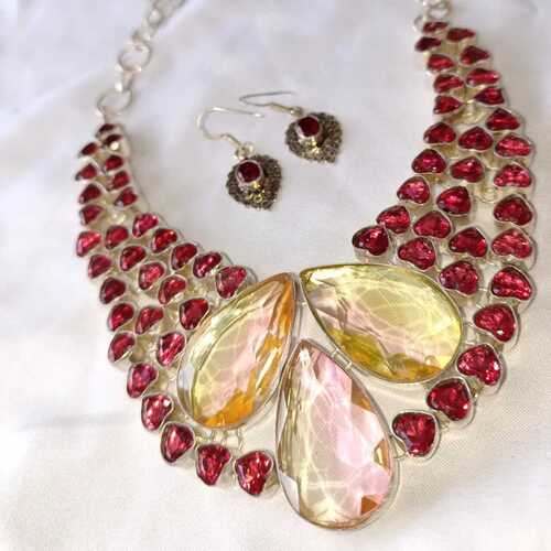 Ladies Stone Necklace Set With Earring For Party And Wedding Wear