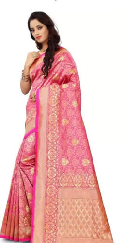 Pink Ladies Party Wear Printed Banarasi Art Silk Saree With Matching Blouse Piece