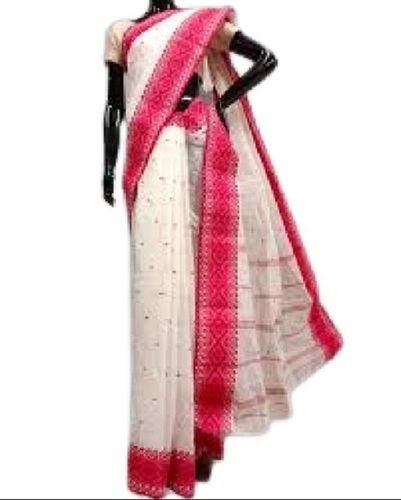 Red With White Traditional Wear Printed Pattern Pure Cotton Material Saree Special For Ladies