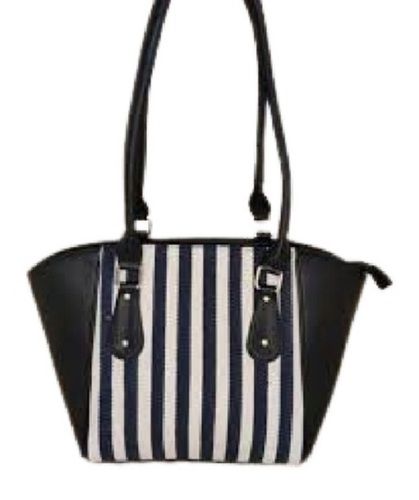 Black And White Unique Design Leather Material Fabric Handbag