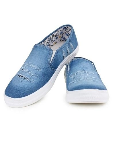 Blue Washable Semi Round Surface Denim Casual Flat Shoes For Men 