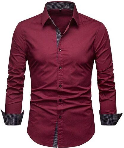 Maroon Breathable Washable Full Sleeves Casual Wear Polyester Shirt For Men 