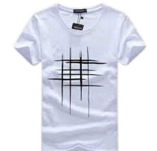 White And Black Casual Wear Short Sleeve Round Neck Printed Cotton T-Shirt For Mens