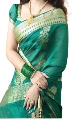 Laminated Material Ladies Printed Party Wear Green Silk Saree