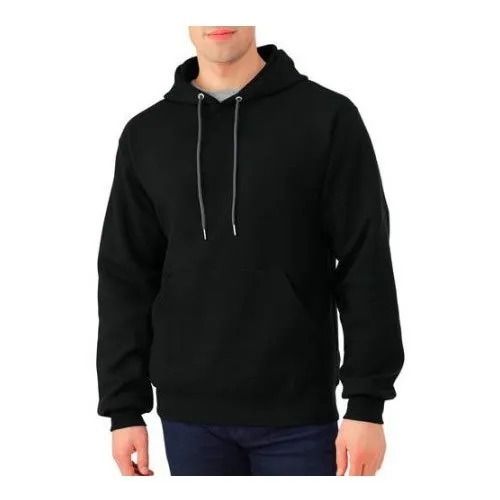 Black Long Sleeves Casual Wear Plain Dyed Soft Cotton Winter Hoodie For Mens