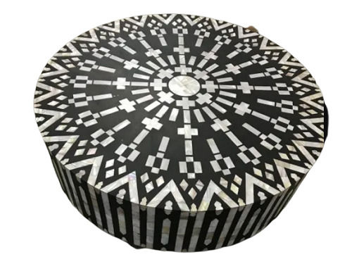 36 X 36 X 18 Inch Indian Style Modern Round Coffee Bone Inlay Table 