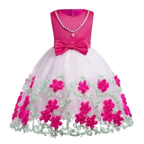 casual wear sleeveless round neck embroidered cotton frock for baby girl 971