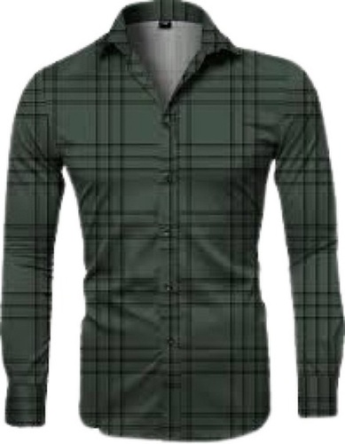 Green Men Breathable Checked Full Sleeve Formal Wear Cotton Shirt