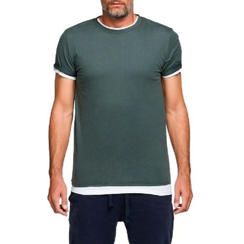 Green Men Plain Round Neck Fashionable Comfortable Short Sleeves Cotton T-Shirt