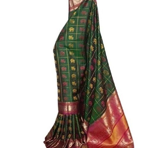 Green And Pink Printed Cotton Designer Stylish Party Wear Silk Sarees For Women