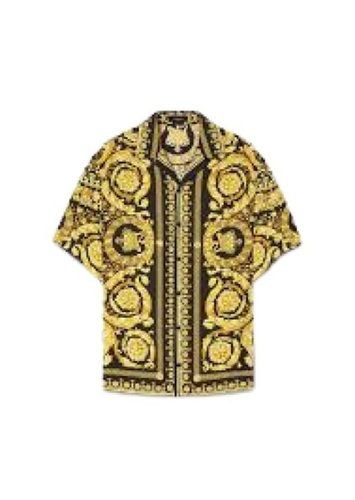 Yellow With Black Short Sleeve Fancy Stylish Printed Casual Wear Silk Shirt For Men