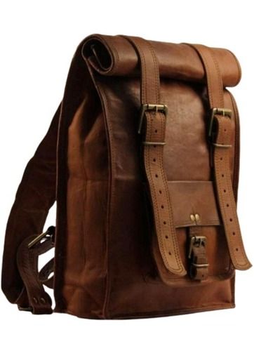 Brown Water Proof And Lightweight Adjustable Shoulder Straps Plain Leather Backpack