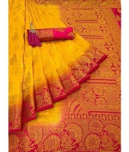 yellow with red color patch work stylish light weight art silk sarees for ladies 051