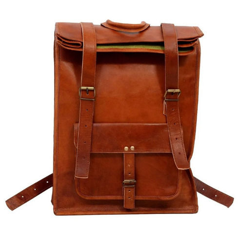 20 Liter Capacity Plain Strap Closure Leather Backpack For Men