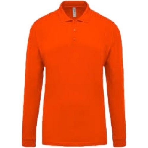 Orange Men'S Casual Wear Polo Neck Full Sleeve Plain Style Cotton T-Shirt