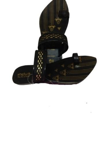 Black And Golden Comfortable Slip On Type Polyurethane Sole Flat Sandal For Ladies 